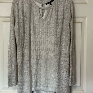 White House Black Market Silver Gray Long Sleeve Cardigan Set